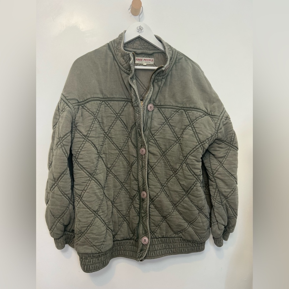 Free People Juno Quilted Oversized Jacket - Olive sz S - Picture 5 of 8